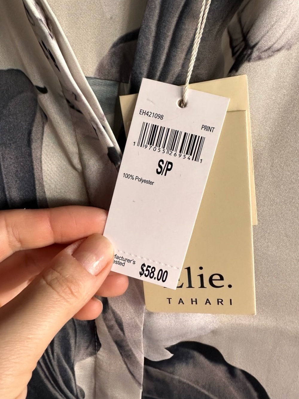 Elie Tahari Cream Blouse with Gray Floral Print - Picture 3 of 6
